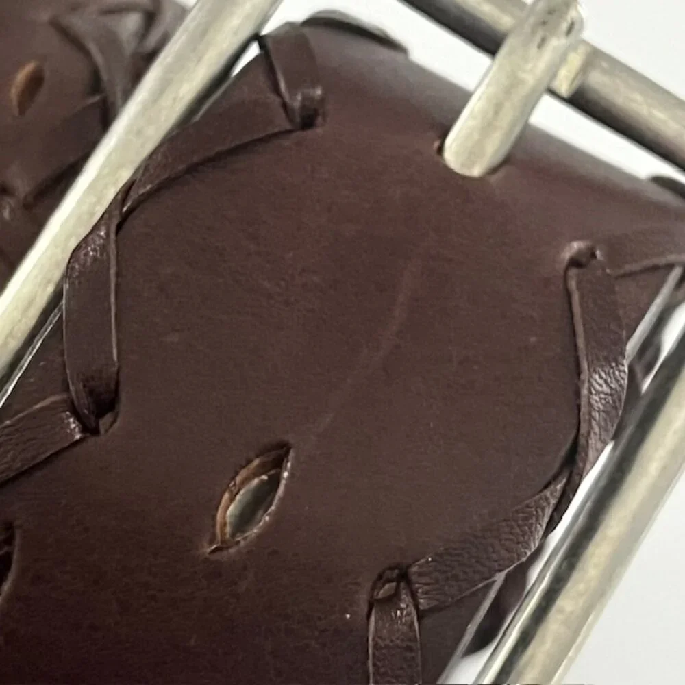 DKNY Dark Brown Braided Leather Belt with Silver Buckle